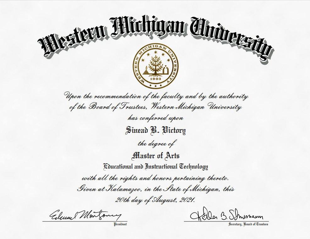 Diploma from Western Michigan University